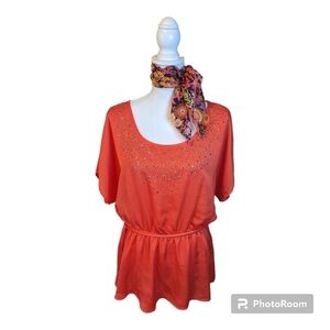 STUDIO Y Coral BLING Tunic Sz XL ⭐BONUS SCARF